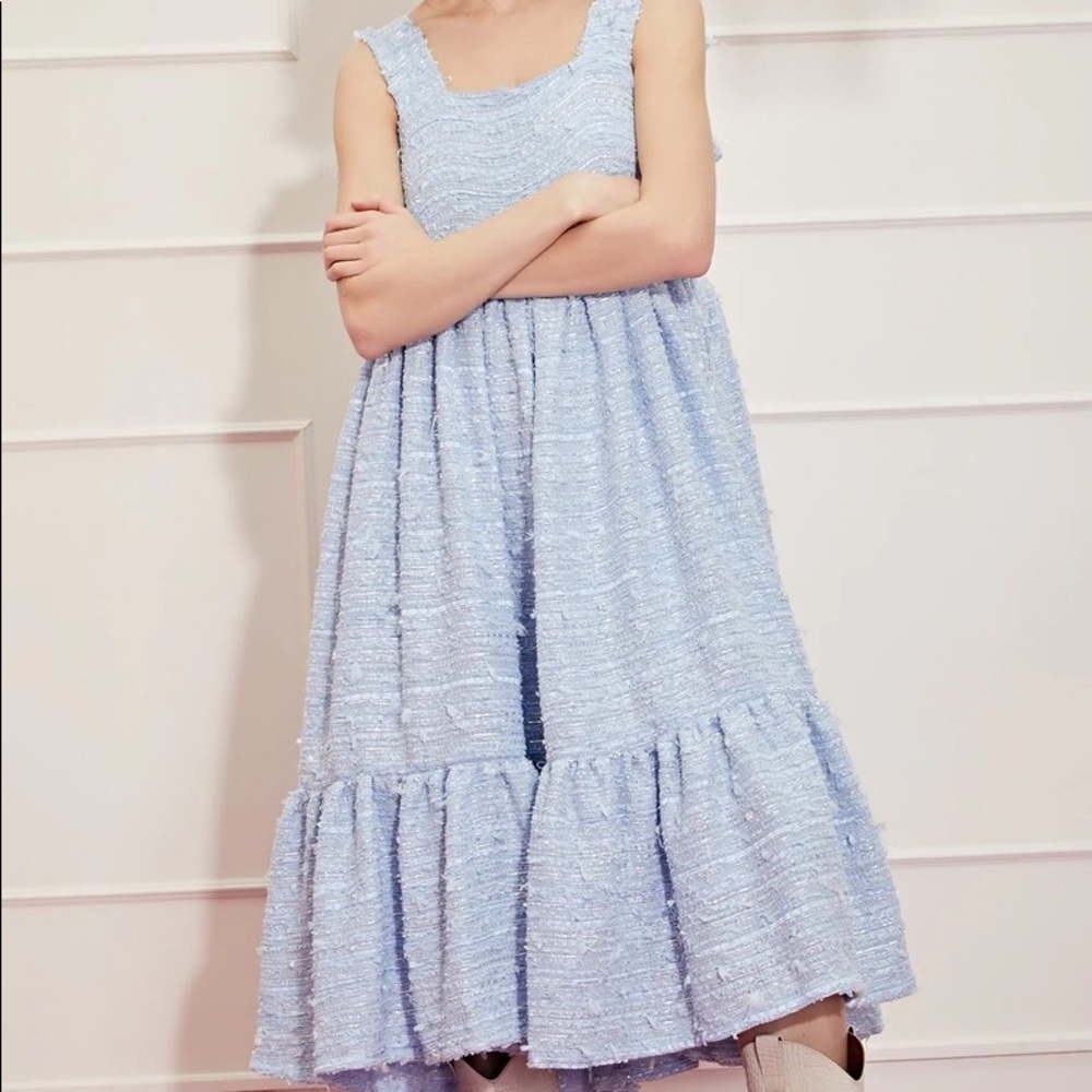 NWT DREAM Sister Jane Blue Tweed Tie-Strap Midi Dress